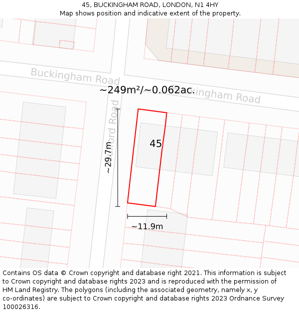 45, BUCKINGHAM ROAD, LONDON, N1 4HY: Plot and title map