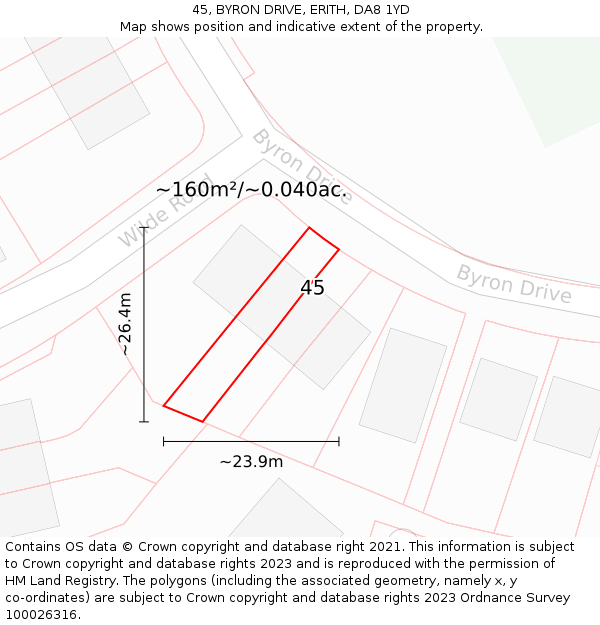 45, BYRON DRIVE, ERITH, DA8 1YD: Plot and title map