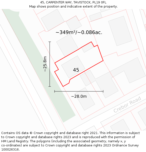 45, CARPENTER WAY, TAVISTOCK, PL19 0FL: Plot and title map