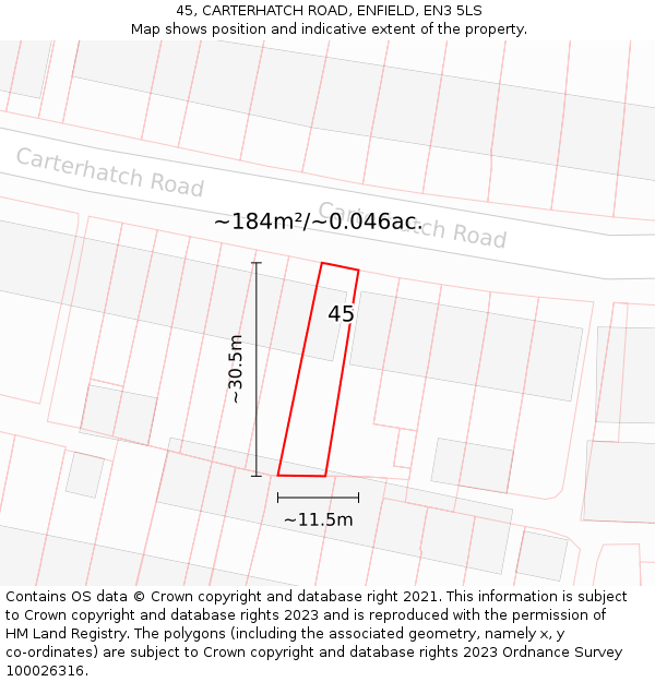 45, CARTERHATCH ROAD, ENFIELD, EN3 5LS: Plot and title map