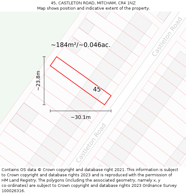 45, CASTLETON ROAD, MITCHAM, CR4 1NZ: Plot and title map