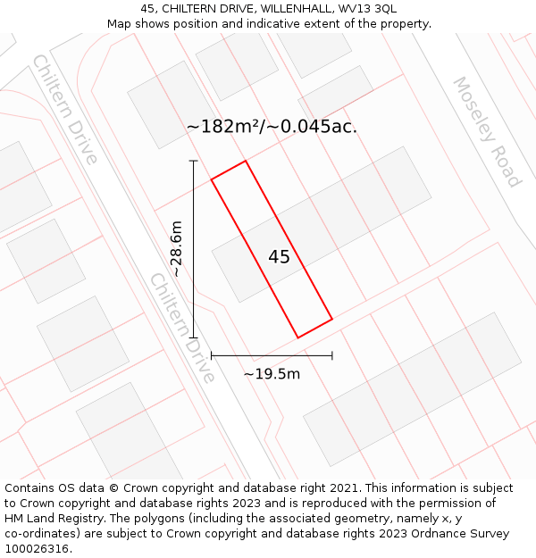 45, CHILTERN DRIVE, WILLENHALL, WV13 3QL: Plot and title map