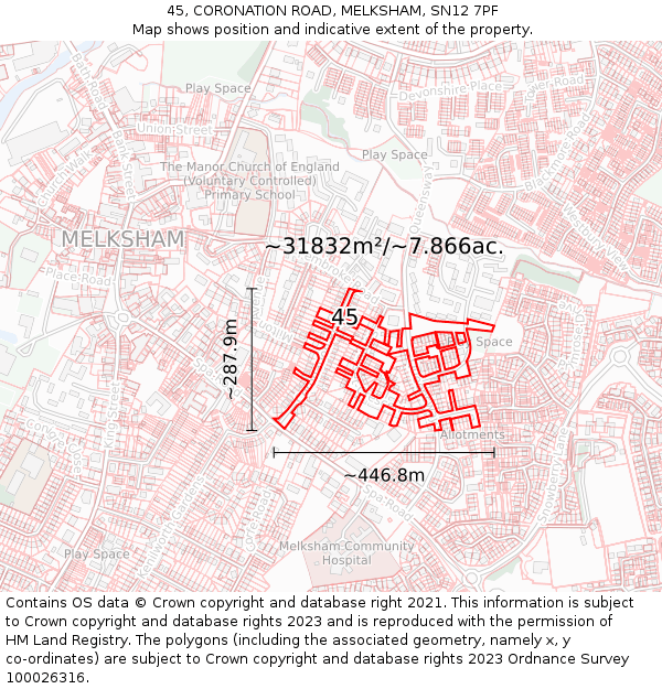 45, CORONATION ROAD, MELKSHAM, SN12 7PF: Plot and title map
