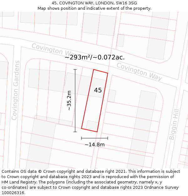 45, COVINGTON WAY, LONDON, SW16 3SG: Plot and title map