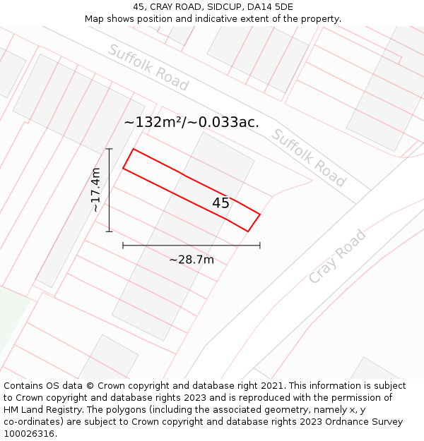 45, CRAY ROAD, SIDCUP, DA14 5DE: Plot and title map
