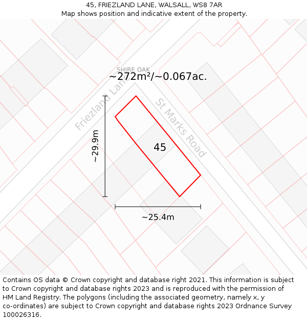 45, FRIEZLAND LANE, WALSALL, WS8 7AR: Plot and title map