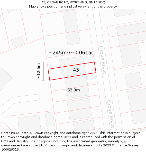 45, GROVE ROAD, WORTHING, BN14 9DQ: Plot and title map