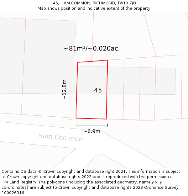 45, HAM COMMON, RICHMOND, TW10 7JQ: Plot and title map