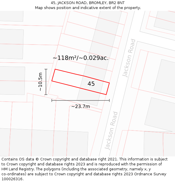 45, JACKSON ROAD, BROMLEY, BR2 8NT: Plot and title map