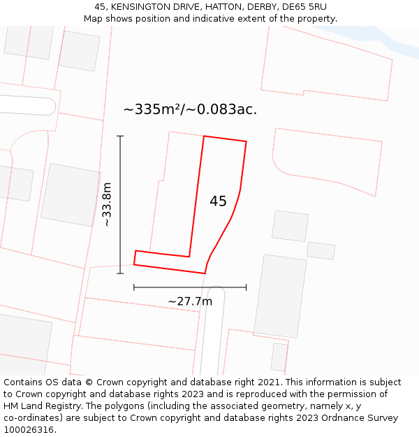 45, KENSINGTON DRIVE, HATTON, DERBY, DE65 5RU: Plot and title map