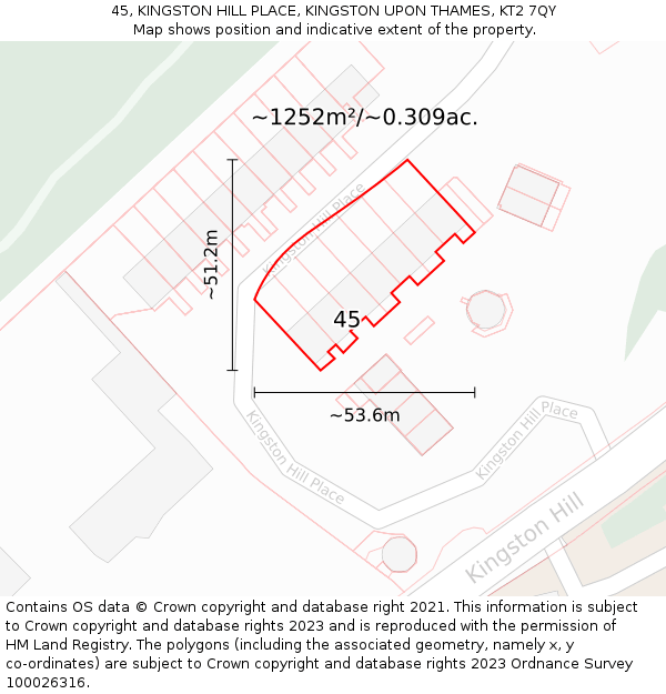 45, KINGSTON HILL PLACE, KINGSTON UPON THAMES, KT2 7QY: Plot and title map