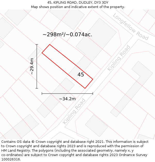 45, KIPLING ROAD, DUDLEY, DY3 3DY: Plot and title map
