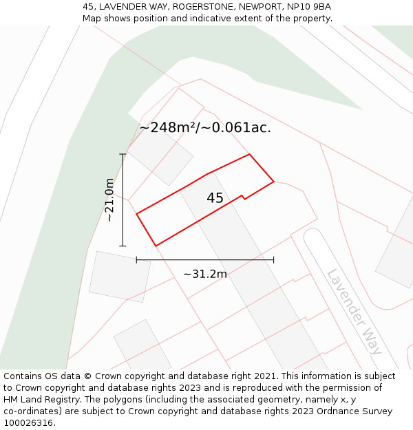 45, LAVENDER WAY, ROGERSTONE, NEWPORT, NP10 9BA: Plot and title map