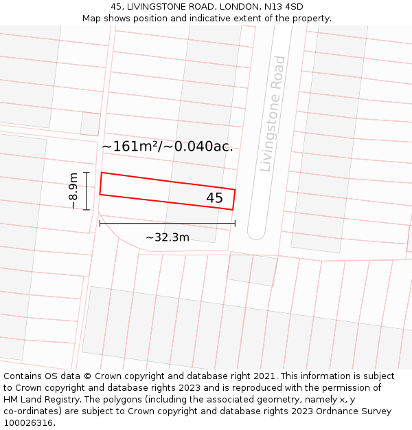 45, LIVINGSTONE ROAD, LONDON, N13 4SD: Plot and title map