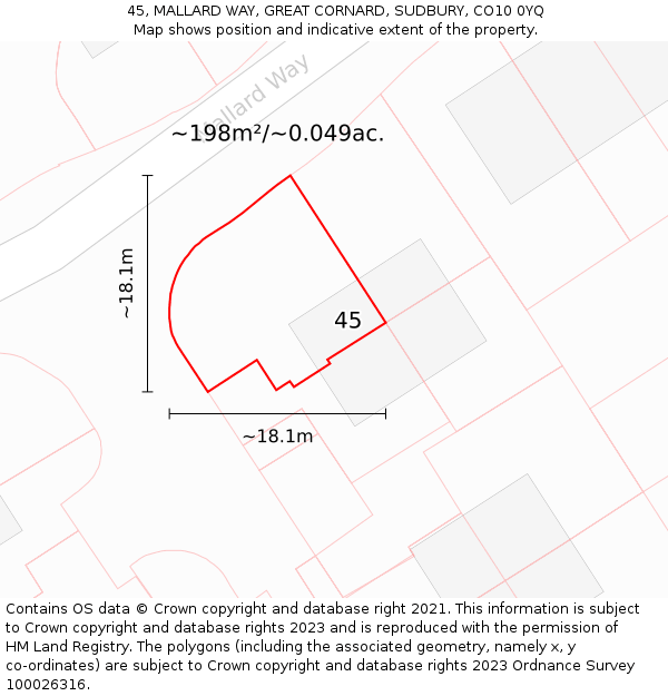 45, MALLARD WAY, GREAT CORNARD, SUDBURY, CO10 0YQ: Plot and title map