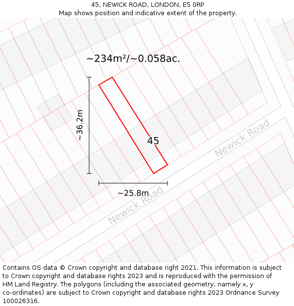 45, NEWICK ROAD, LONDON, E5 0RP: Plot and title map