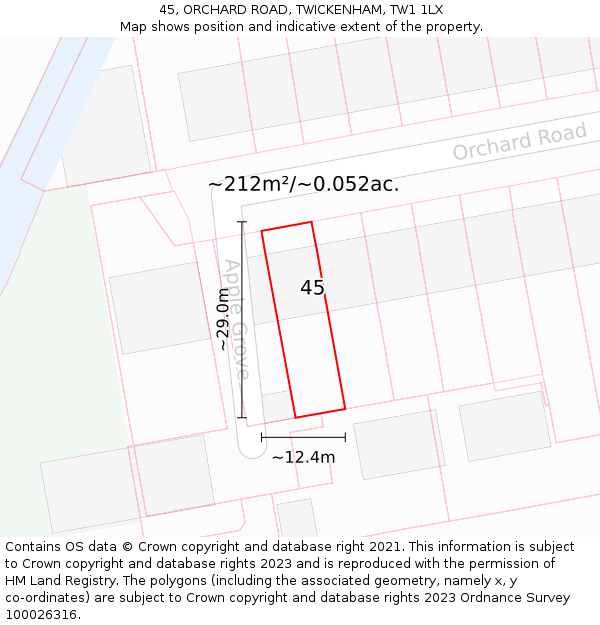 45, ORCHARD ROAD, TWICKENHAM, TW1 1LX: Plot and title map
