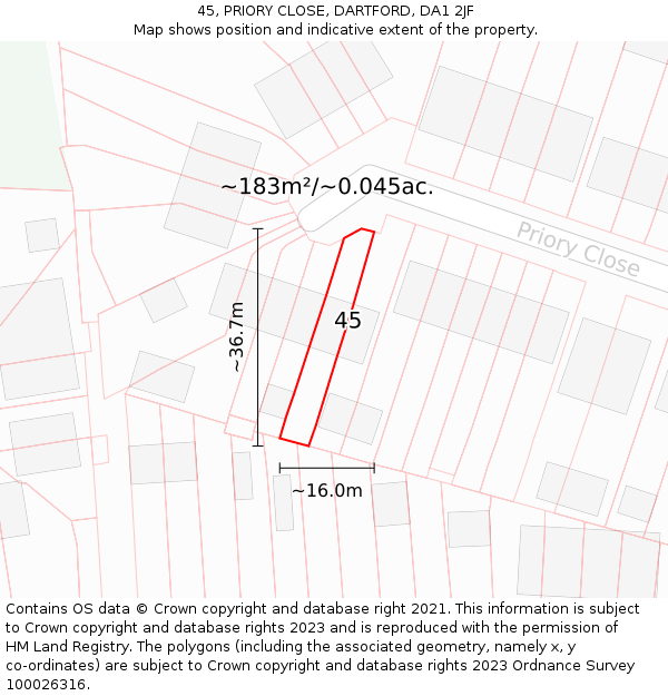 45, PRIORY CLOSE, DARTFORD, DA1 2JF: Plot and title map