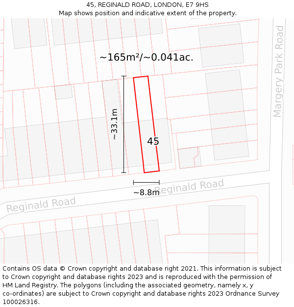 45, REGINALD ROAD, LONDON, E7 9HS: Plot and title map