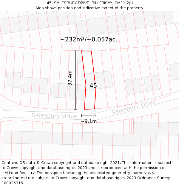 45, SALESBURY DRIVE, BILLERICAY, CM11 2JH: Plot and title map