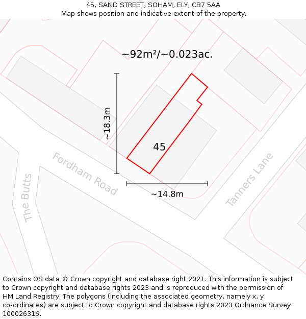 45, SAND STREET, SOHAM, ELY, CB7 5AA: Plot and title map