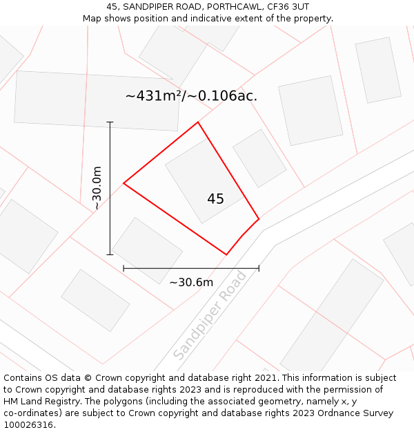 45, SANDPIPER ROAD, PORTHCAWL, CF36 3UT: Plot and title map