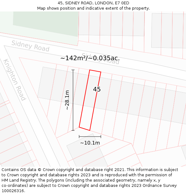 45, SIDNEY ROAD, LONDON, E7 0ED: Plot and title map