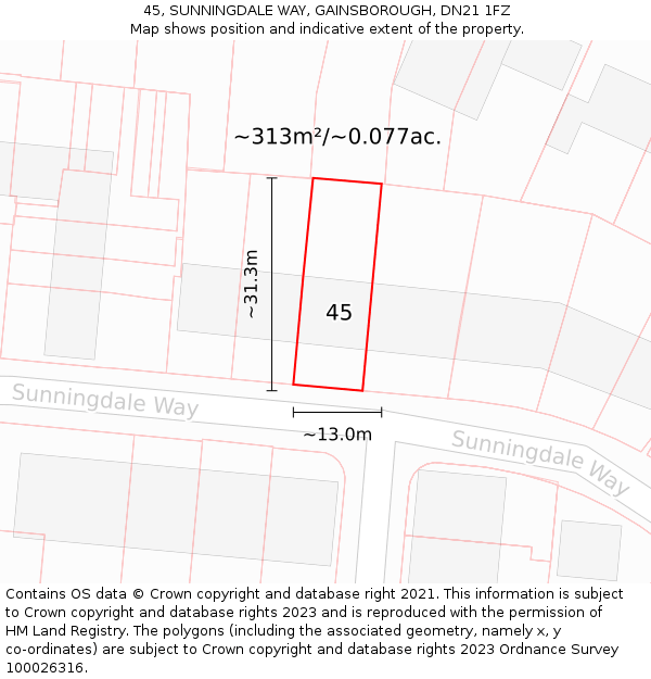 45, SUNNINGDALE WAY, GAINSBOROUGH, DN21 1FZ: Plot and title map