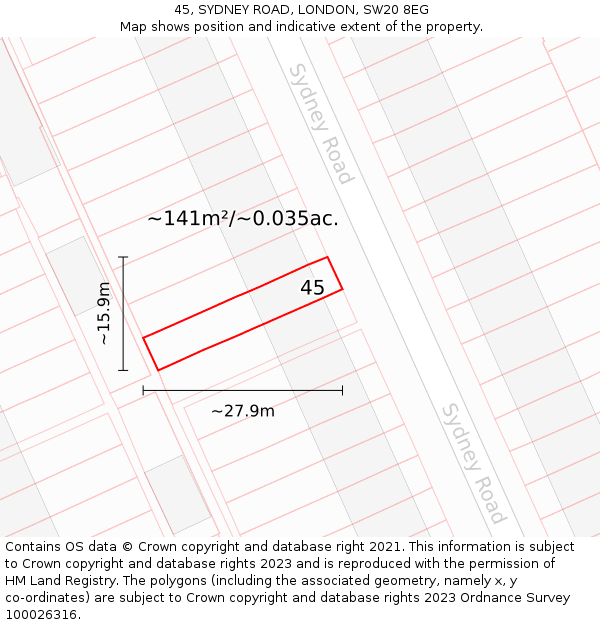 45, SYDNEY ROAD, LONDON, SW20 8EG: Plot and title map