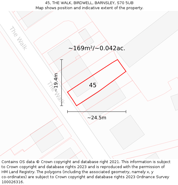 45, THE WALK, BIRDWELL, BARNSLEY, S70 5UB: Plot and title map