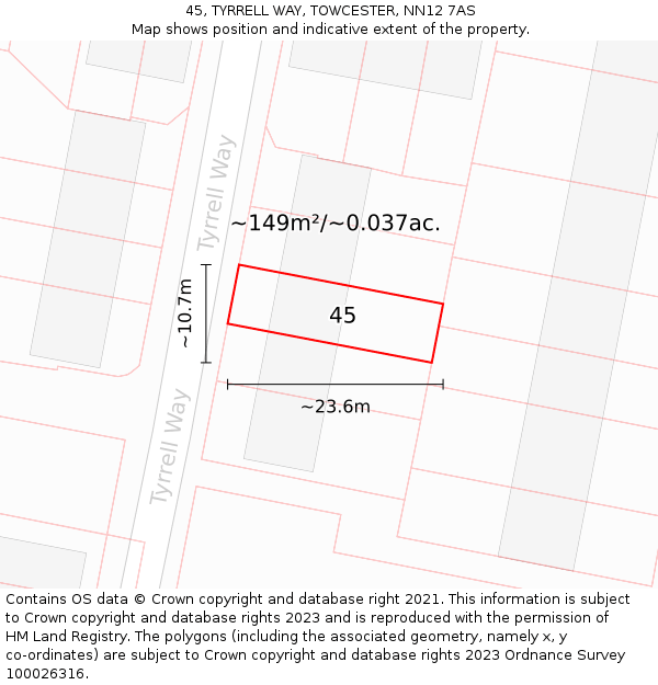 45, TYRRELL WAY, TOWCESTER, NN12 7AS: Plot and title map