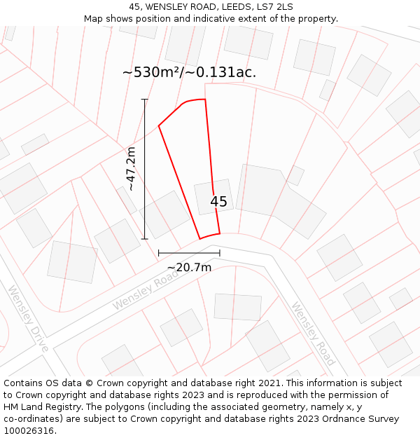 45, WENSLEY ROAD, LEEDS, LS7 2LS: Plot and title map