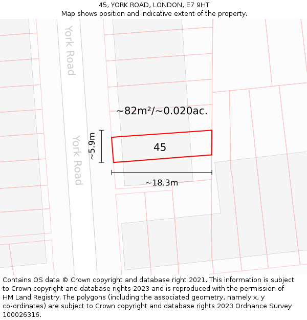 45, YORK ROAD, LONDON, E7 9HT: Plot and title map