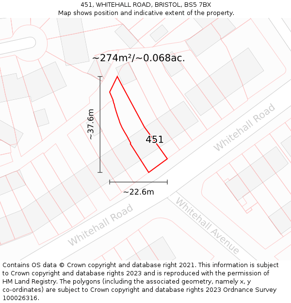 451, WHITEHALL ROAD, BRISTOL, BS5 7BX: Plot and title map