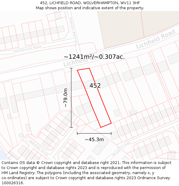 452, LICHFIELD ROAD, WOLVERHAMPTON, WV11 3HF: Plot and title map