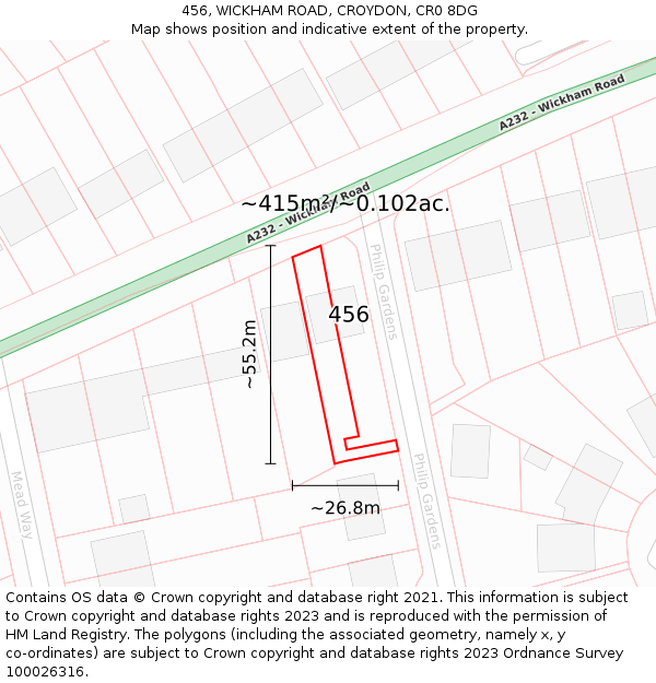 456, WICKHAM ROAD, CROYDON, CR0 8DG: Plot and title map