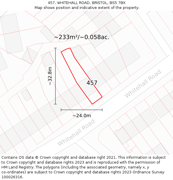 457, WHITEHALL ROAD, BRISTOL, BS5 7BX: Plot and title map