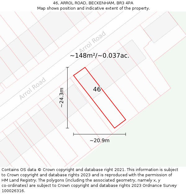 46, ARROL ROAD, BECKENHAM, BR3 4PA: Plot and title map