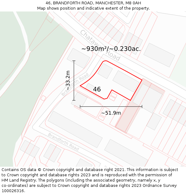 46, BRANDFORTH ROAD, MANCHESTER, M8 0AH: Plot and title map