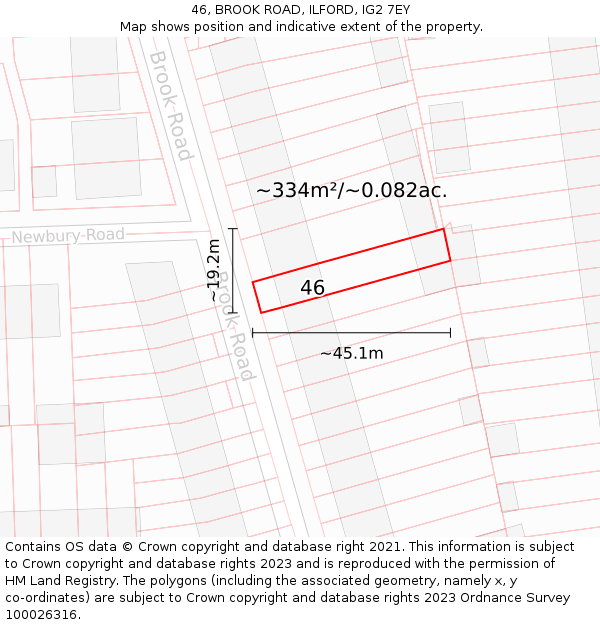 46, BROOK ROAD, ILFORD, IG2 7EY: Plot and title map