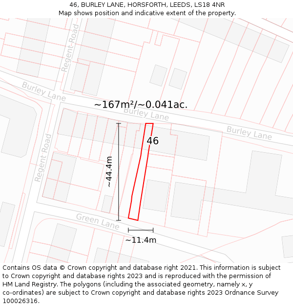46, BURLEY LANE, HORSFORTH, LEEDS, LS18 4NR: Plot and title map