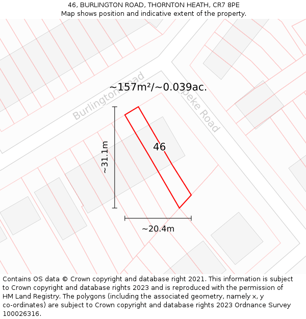 46, BURLINGTON ROAD, THORNTON HEATH, CR7 8PE: Plot and title map