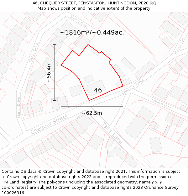 46, CHEQUER STREET, FENSTANTON, HUNTINGDON, PE28 9JQ: Plot and title map