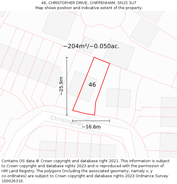 46, CHRISTOPHER DRIVE, CHIPPENHAM, SN15 3UT: Plot and title map