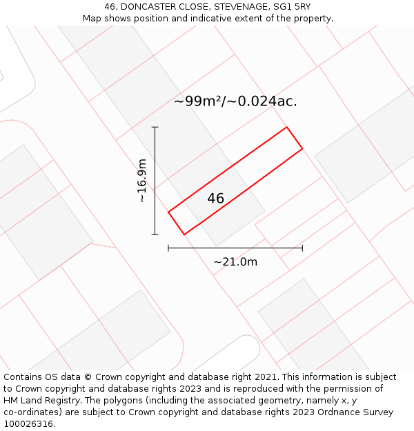 46, DONCASTER CLOSE, STEVENAGE, SG1 5RY: Plot and title map