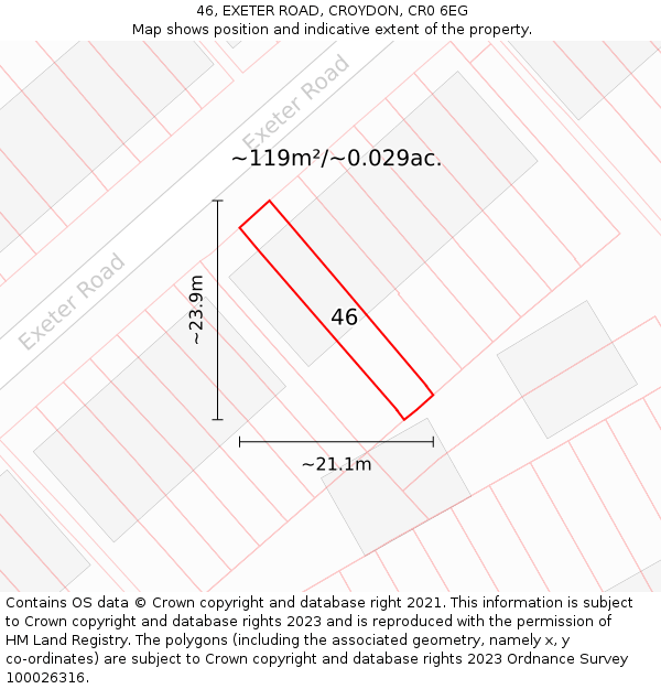 46, EXETER ROAD, CROYDON, CR0 6EG: Plot and title map