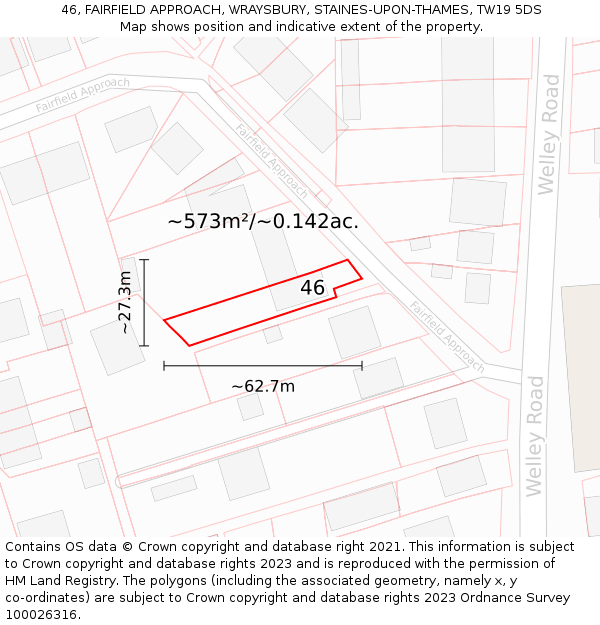 46, FAIRFIELD APPROACH, WRAYSBURY, STAINES-UPON-THAMES, TW19 5DS: Plot and title map