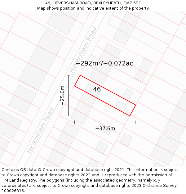 46, HEVERSHAM ROAD, BEXLEYHEATH, DA7 5BG: Plot and title map