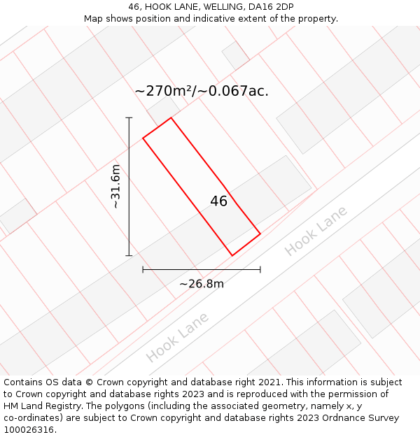 46, HOOK LANE, WELLING, DA16 2DP: Plot and title map