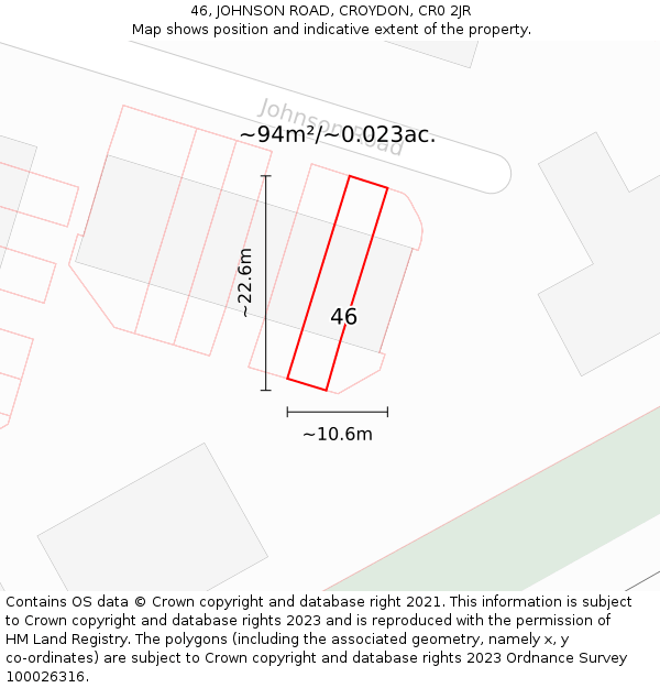 46, JOHNSON ROAD, CROYDON, CR0 2JR: Plot and title map